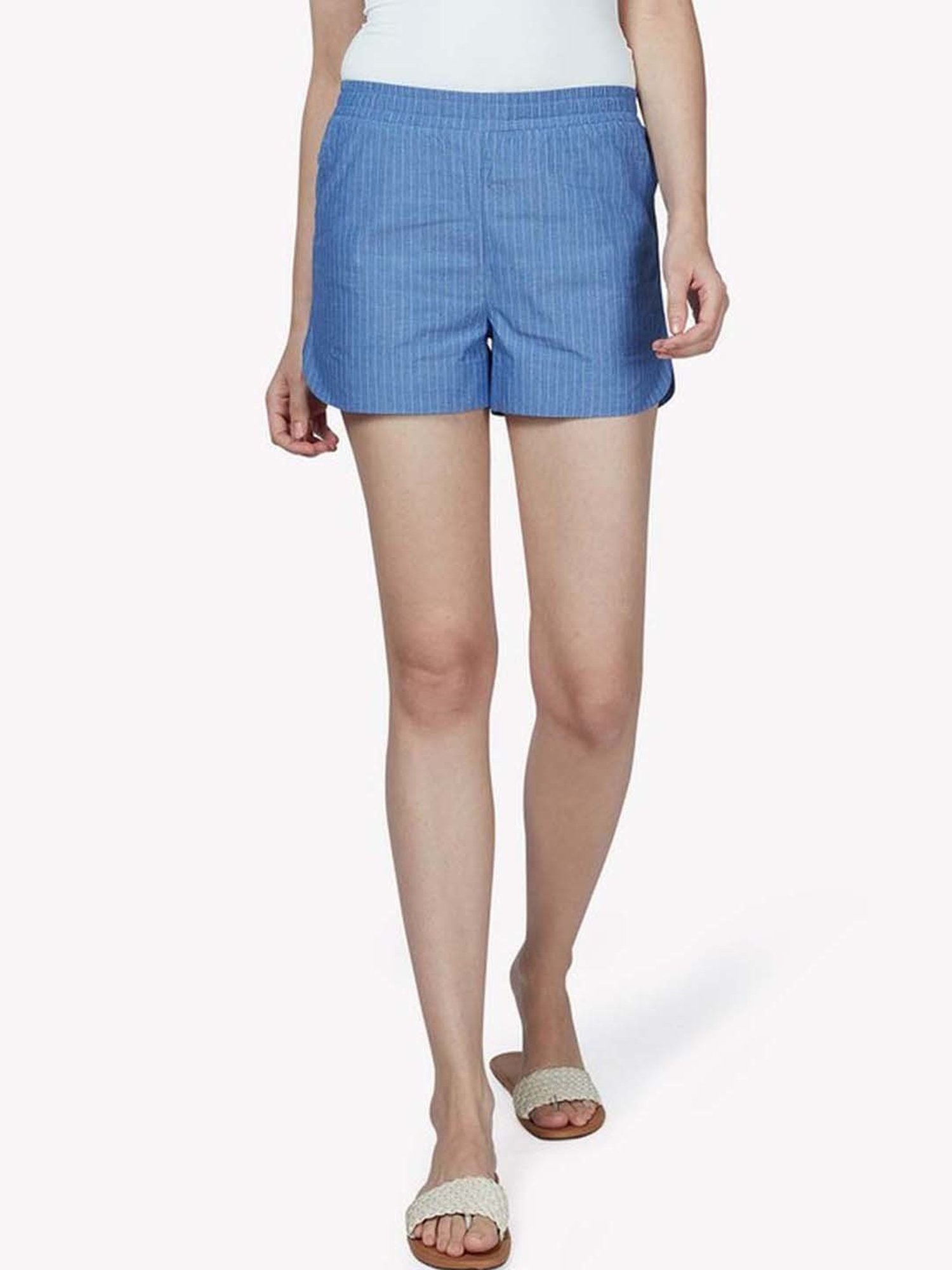 VASTRADO Blue Cotton Striped Shorts