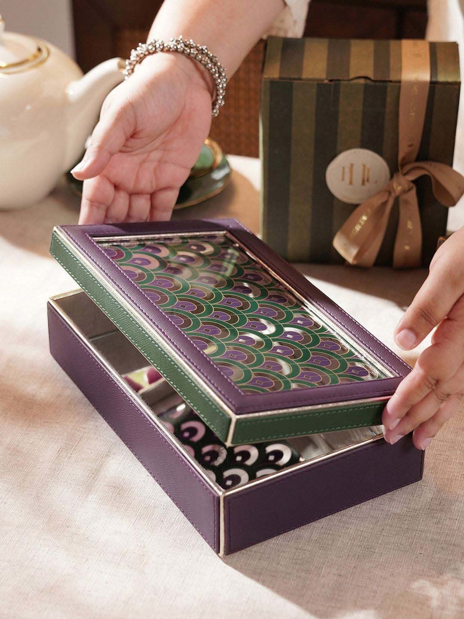 Pure Home and Living Purple & Green Mdf Dual Tone Printed Storage Box