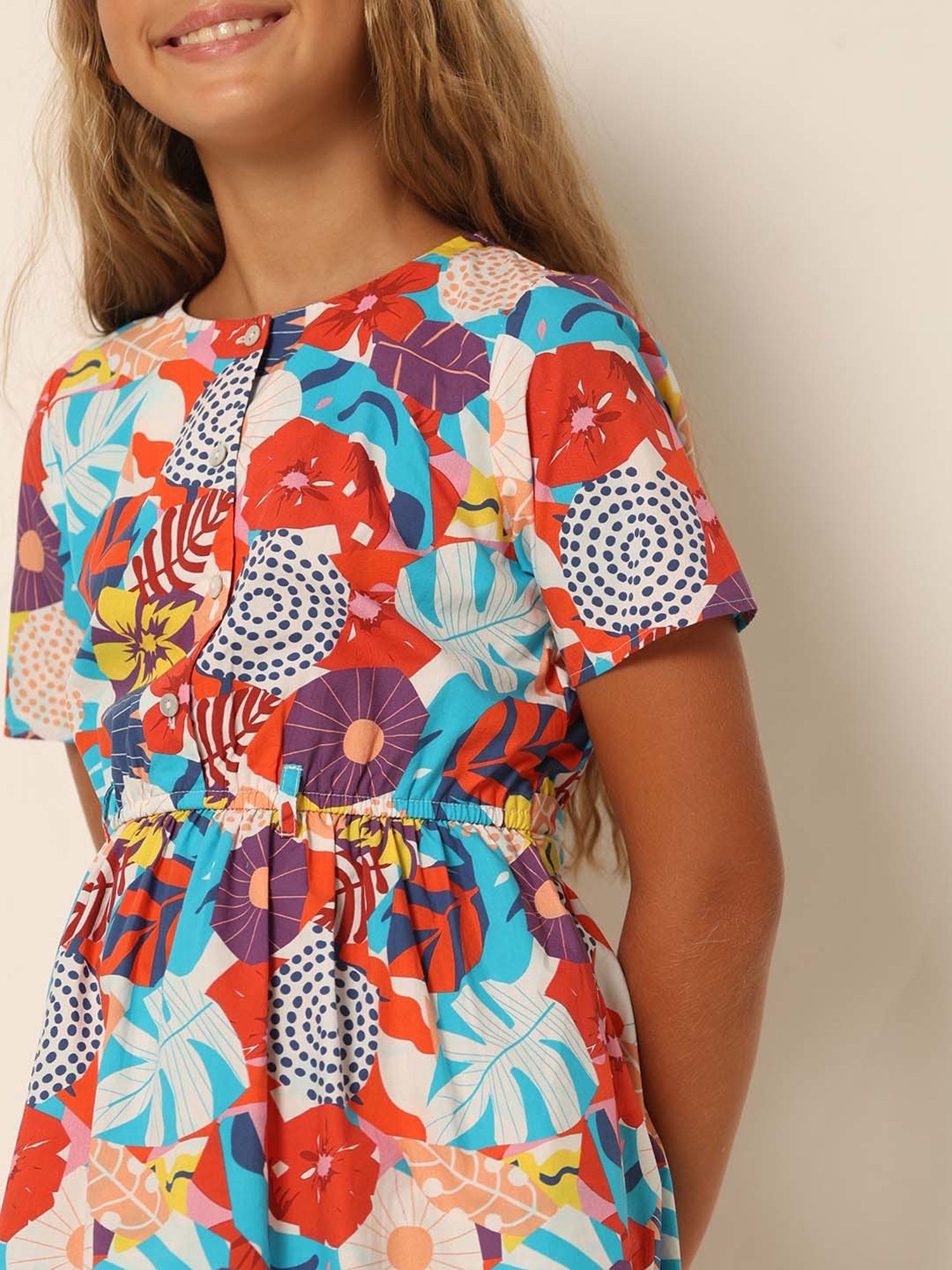 VERO MODA GIRL Multicolor Cotton Floral Print Dress