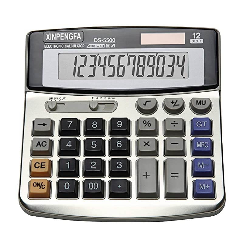 Office Calculator, Solar and Battery Dual Power, Metal Surface 12 Digit Calculators Large Display Big LCD,and Large Button