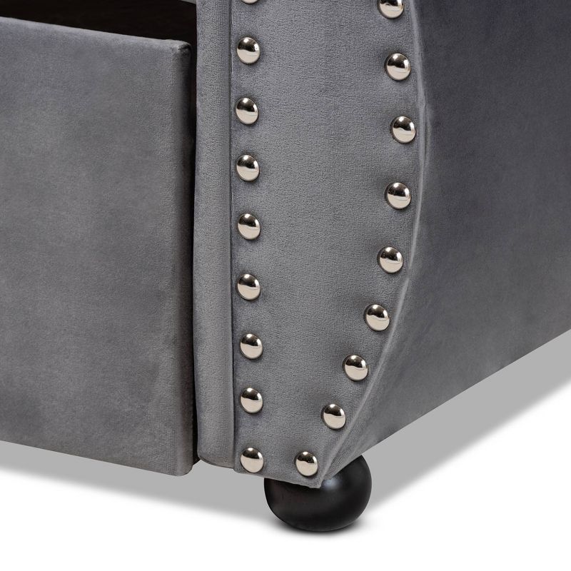 Twin Abbie Velvet Crystal Tufted Daybed with Trundle Gray - Baxton Studio