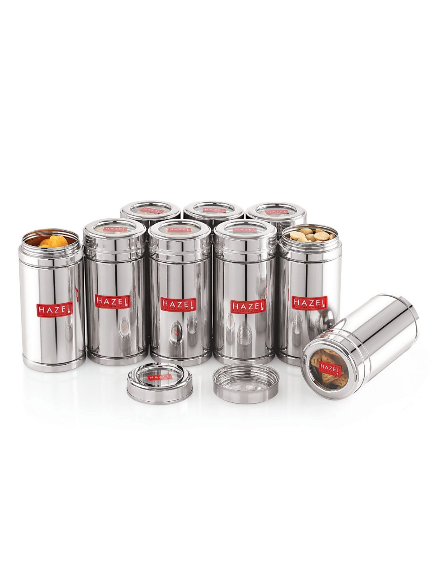 HAZEL Silver Stainless Steel Container with Transparent Lid (0.9L)