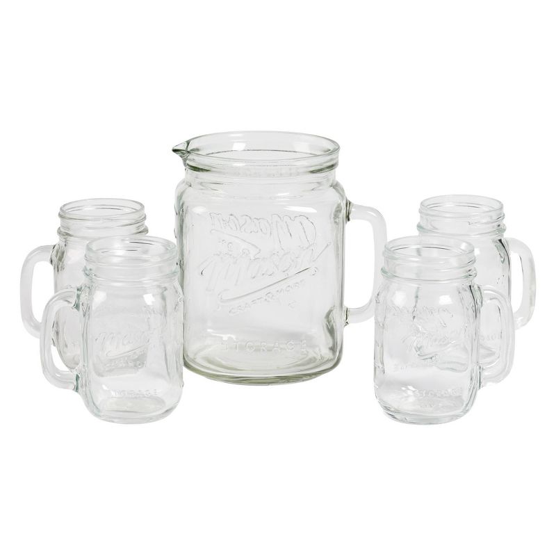 5pc Glass Beverage Pitcher and Drinkware Set - Mason Craft & More