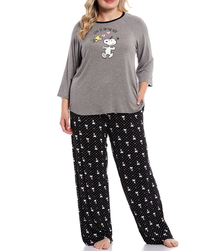 Peanuts Plus Size Snoopy #double;Love Is In The Air#double; Embroidered Jersey Knit Coordinating Sleep Top