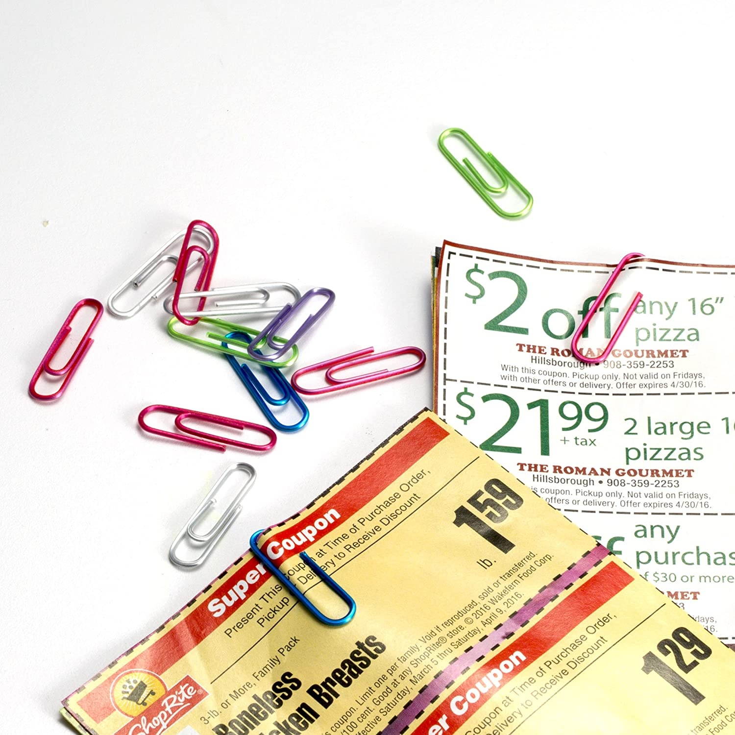Officemate Translucent Paper Clips, Size 2, Assorted Colors, Box of 6 Tubs of 600 Each (97211)