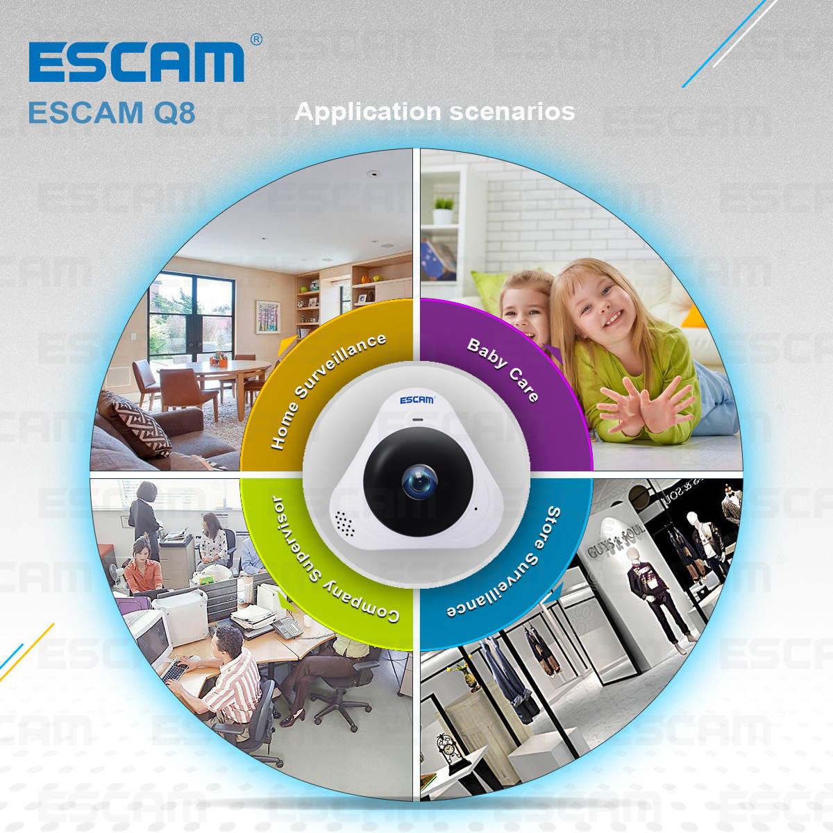 ESCAM Q8 H.264 HD 960P WIFI Infrared 360 degree Panoramic IP Camera White