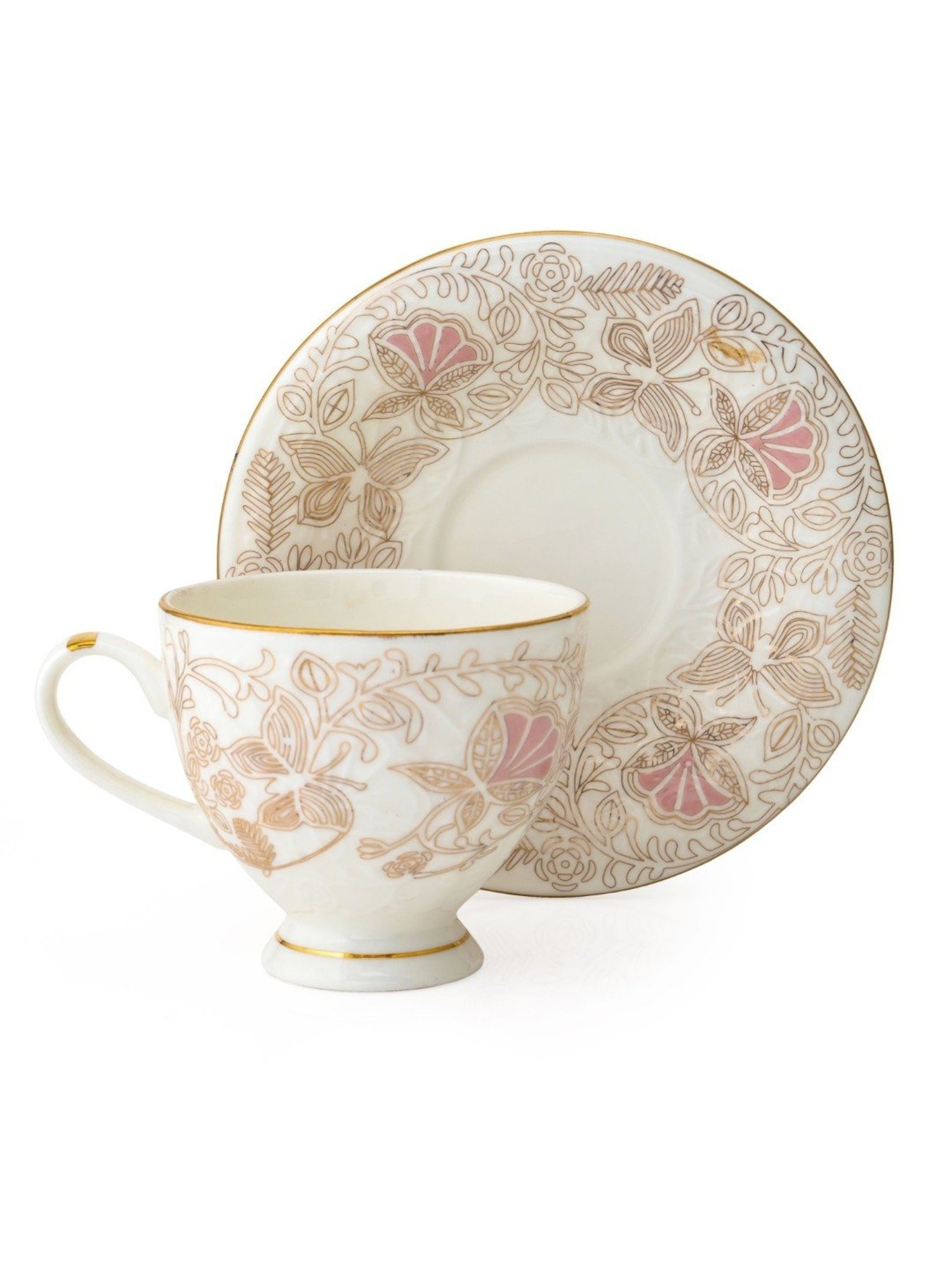 Clay Craft Fine Printed Gold Ceramic Cup & Saucer 180 ml - Set of 12