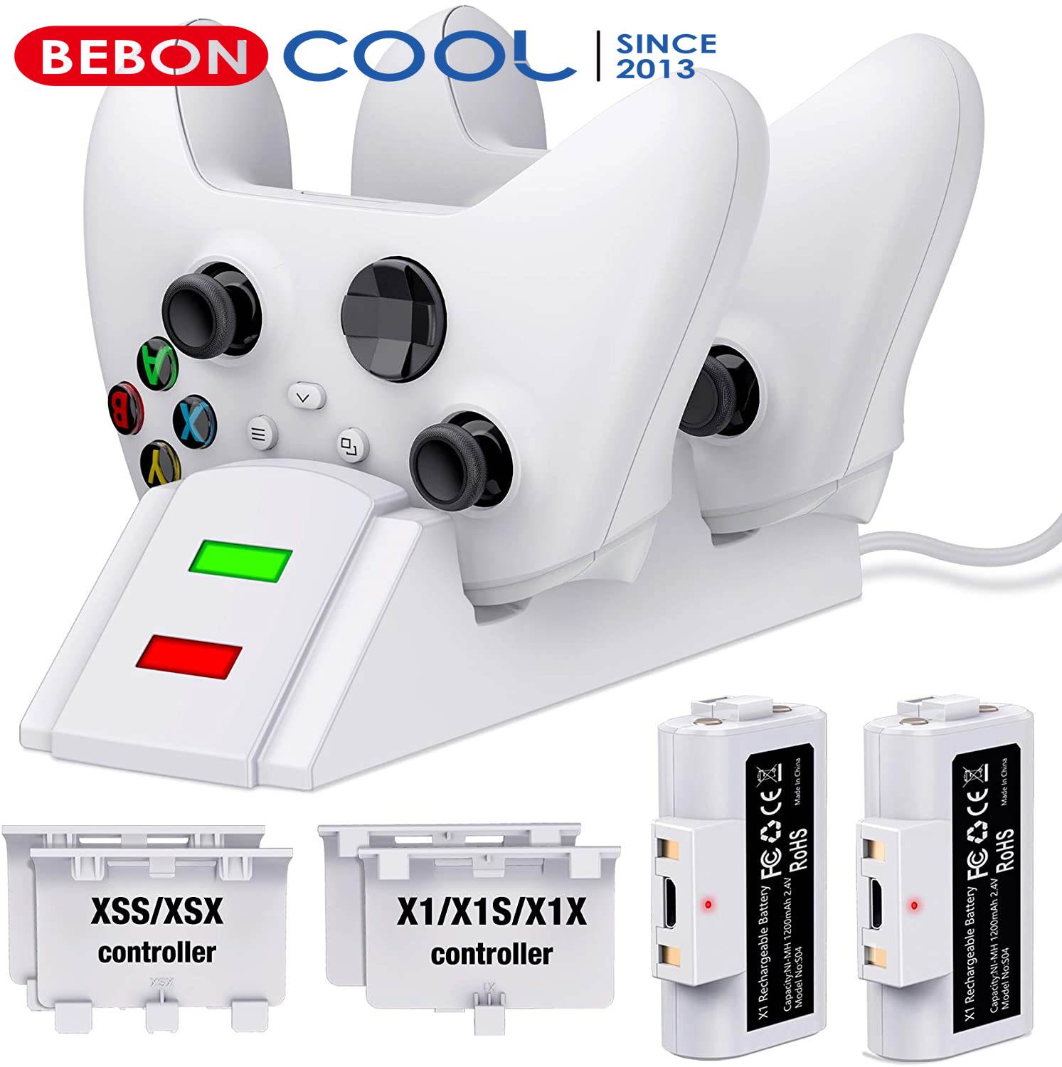 Xbox one Controller Charger , Controller Charging Station Compatible with Xbox One/X/S/Elite, Dual Charging Dock with 2 x 1200mAh Rechargeable Battery Packs-Upgraded