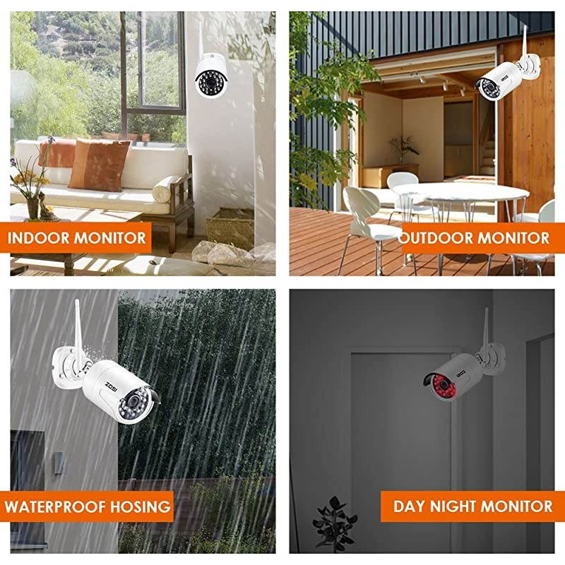 1080P Wireless Home Security Camera System FULL 1080P HD NVR With 1TB Hard Drive and 4pcs 2.0MP 1080P HD WiFi Indoor Outdoor Weatherproof Surveillance IP Cameras Night Vision, Motion Detection