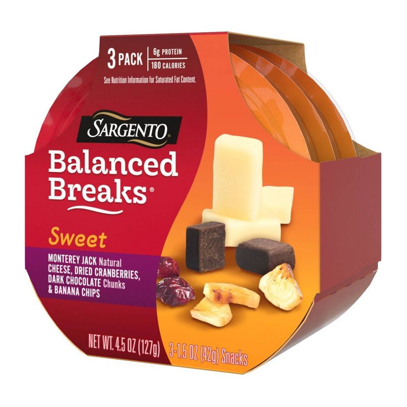 Sargento Sweet Balanced Breaks Monterey Jack Cheese, Dried Cranberries, Dark Chocolate & Banana Chips - 3pk