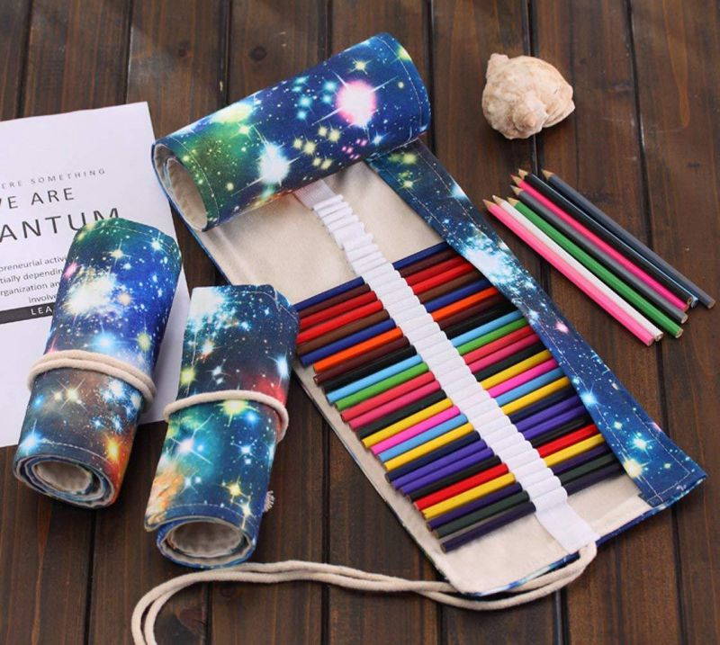 Coideal Colored Pencils Case Wrap Roll Up Holder Pouch for Artist Travel Drawing Coloring Portable Canvas Storage Organizer for Ball Pens or Pencils (72 Holes, Star Universe)