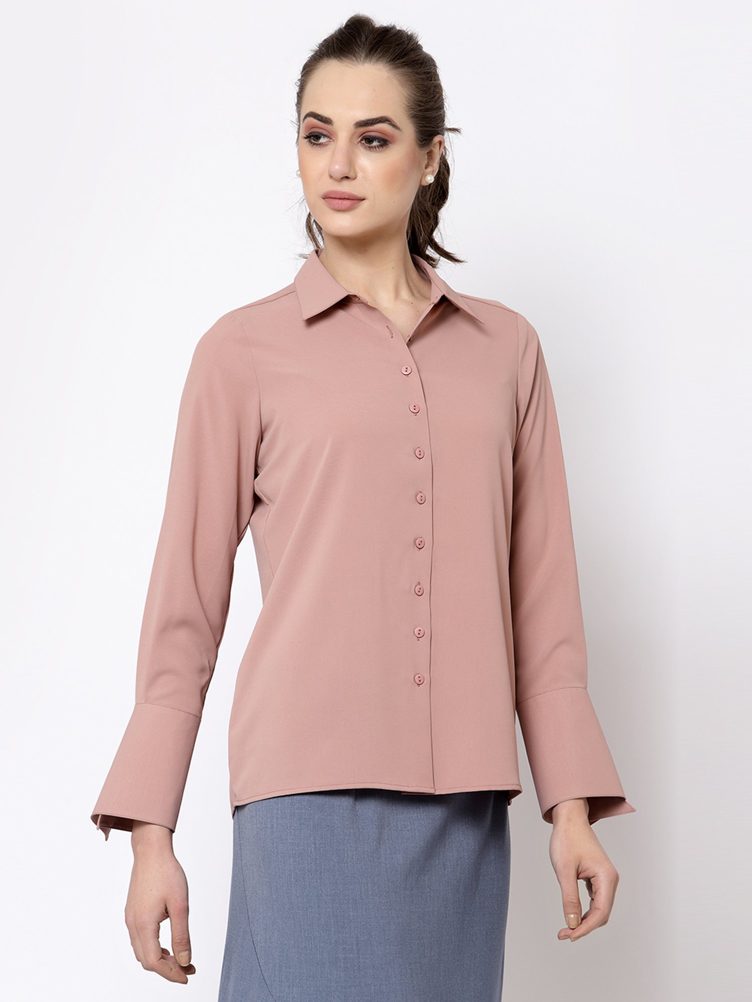 Office & You Peach Full Sleeves Shirt