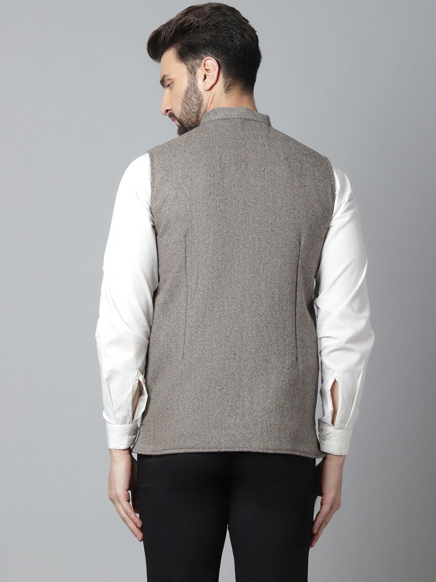 Even Cream Regular Fit Texture Nehru Jacket