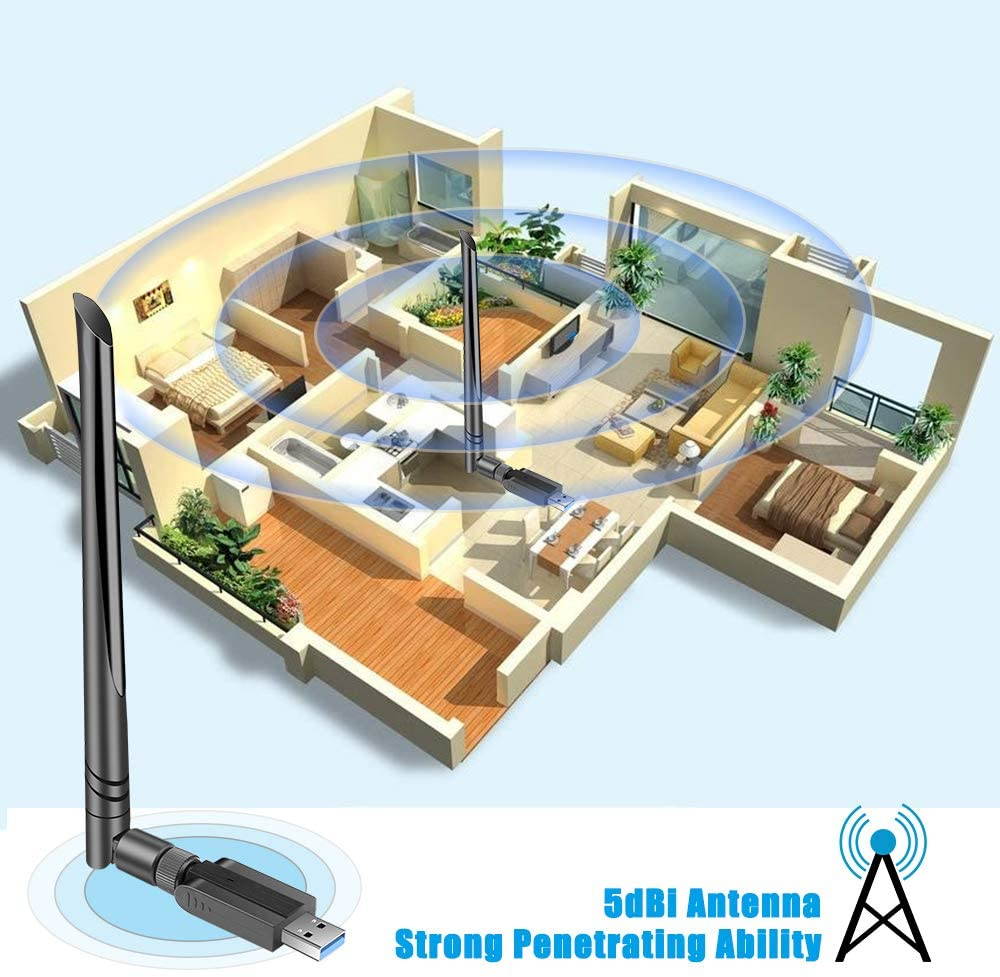 USB WiFi Adapter 1200Mbps, USB 3.0 Wireless Network Adapter, 802.11ac WiFi Dongle with Dual Band 2.4GHz 5.8GHz, 5dBi Antenna, Supports Windows 10 8 7 Vista XP, Mac10.6-10.13, Linux