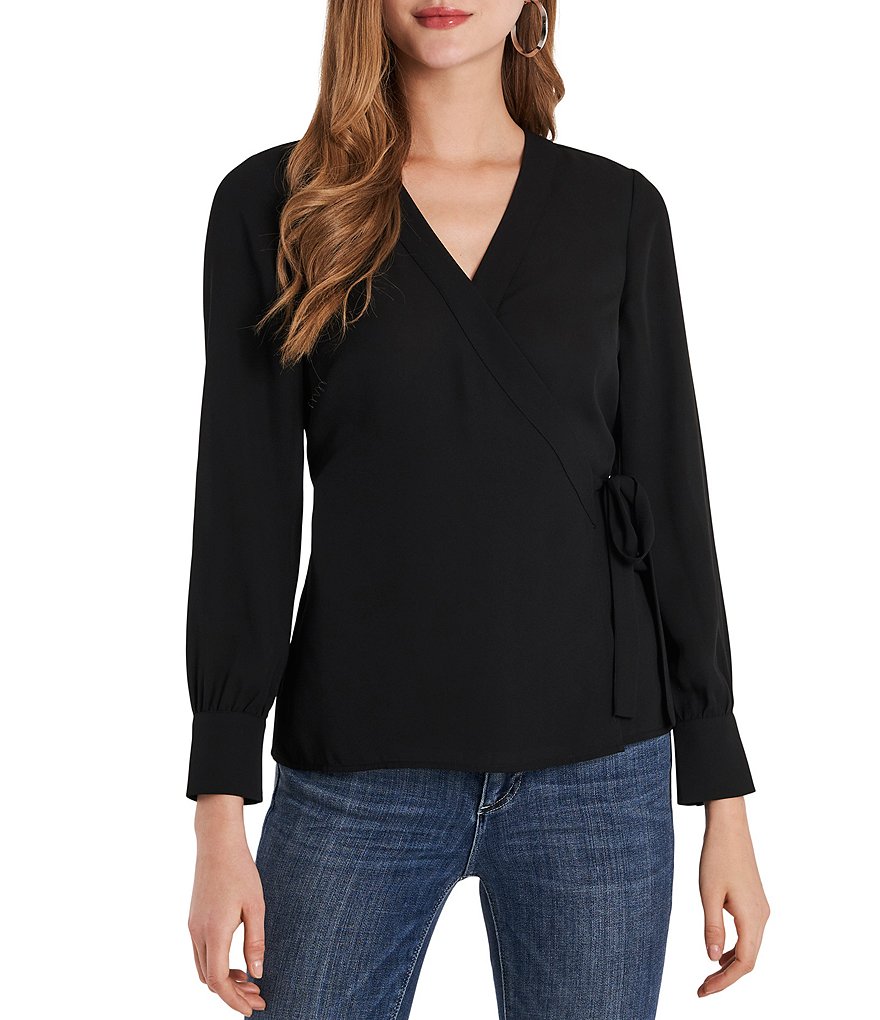 Preston & York Caroline Bow Woven V-Neck 3/4 Sleeve Blouse
