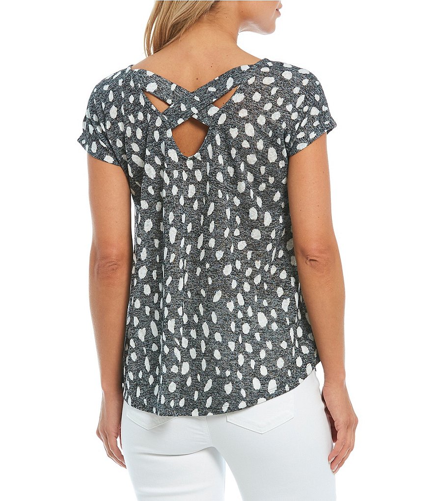 Bobeau Dalmatian Spot Print Scoop Neck Cross Back Tee