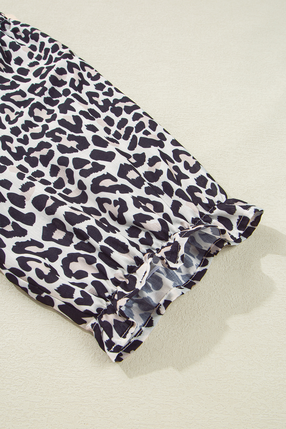 Black Leopard Patchwork Split Neck Ruffle Plus Size Dress