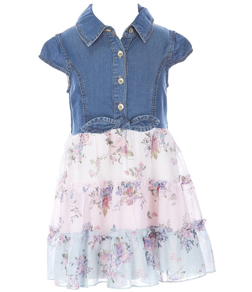 Laura Ashley Little Girls 2T-6X Seersucker/Strawberry-Print Mesh Fit-And-Flare Dress