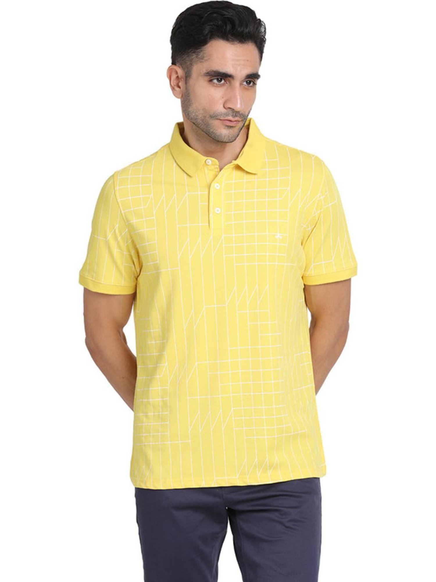 Turtle Yellow Cotton Slim Fit Printed Polo T-Shirts