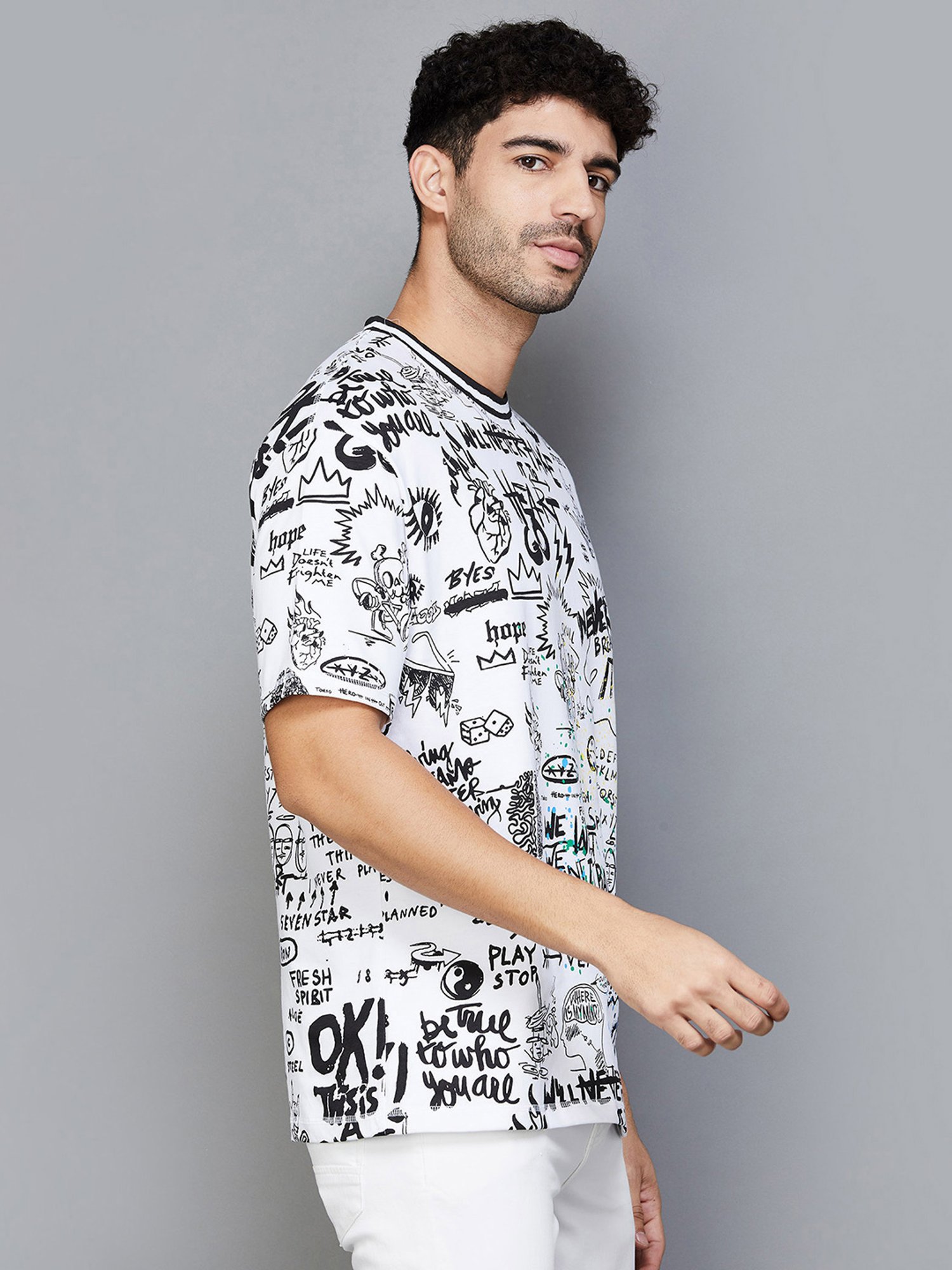 Forca by Lifestyle Grey Regular Fit Printed Crew T-Shirt