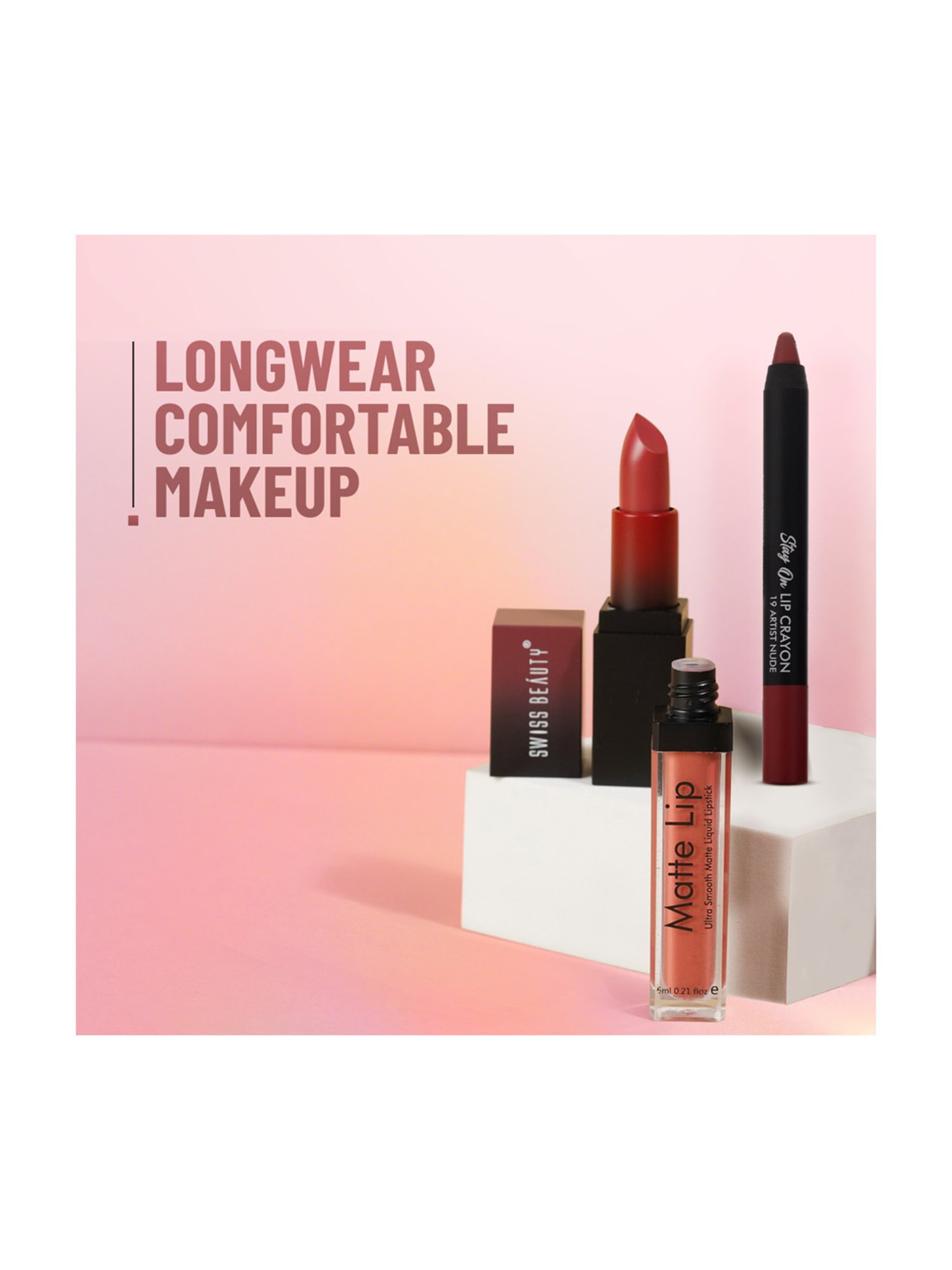 SWISS BEAUTY Non Transfer Matte Crayon Lipstick Red letter - 3.5 gm