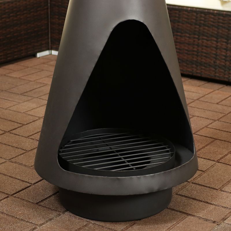 Sunnydaze Outdoor Backyard Patio Steel Wood-Burning Fire Pit Chiminea with Rain Cap, Wood Grate, and Fire Poker - 56" - Black