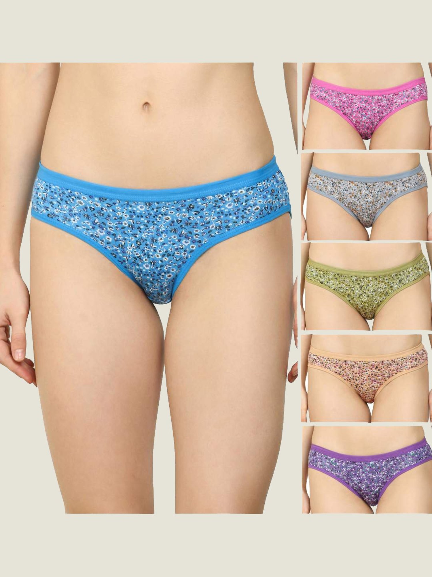 AROUSY Purple & Green Cotton Floral Print Hipster Panties - Pack Of 6