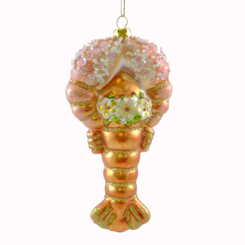 Holiday Ornament Lobster With Flower Collar Fish Sea Jim Marvin Glass  -  Tree Ornaments