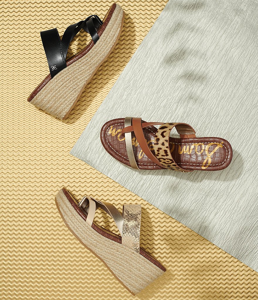 Sam Edelman Raleigh Leopard Print Leather Jute Wrapped Wedge Sandals