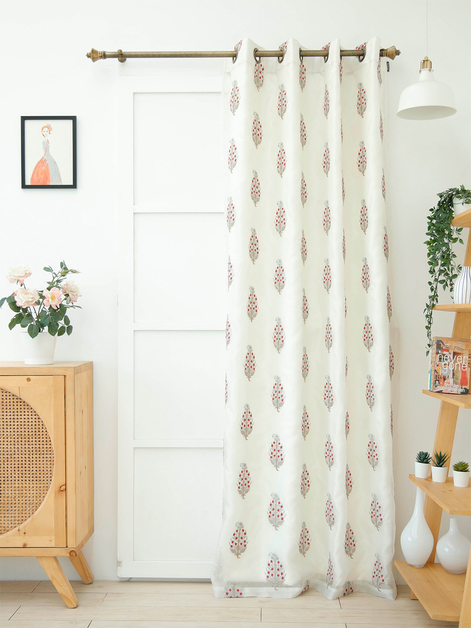 Ariana Paisley Red Polyester 5 ft Window Curtain