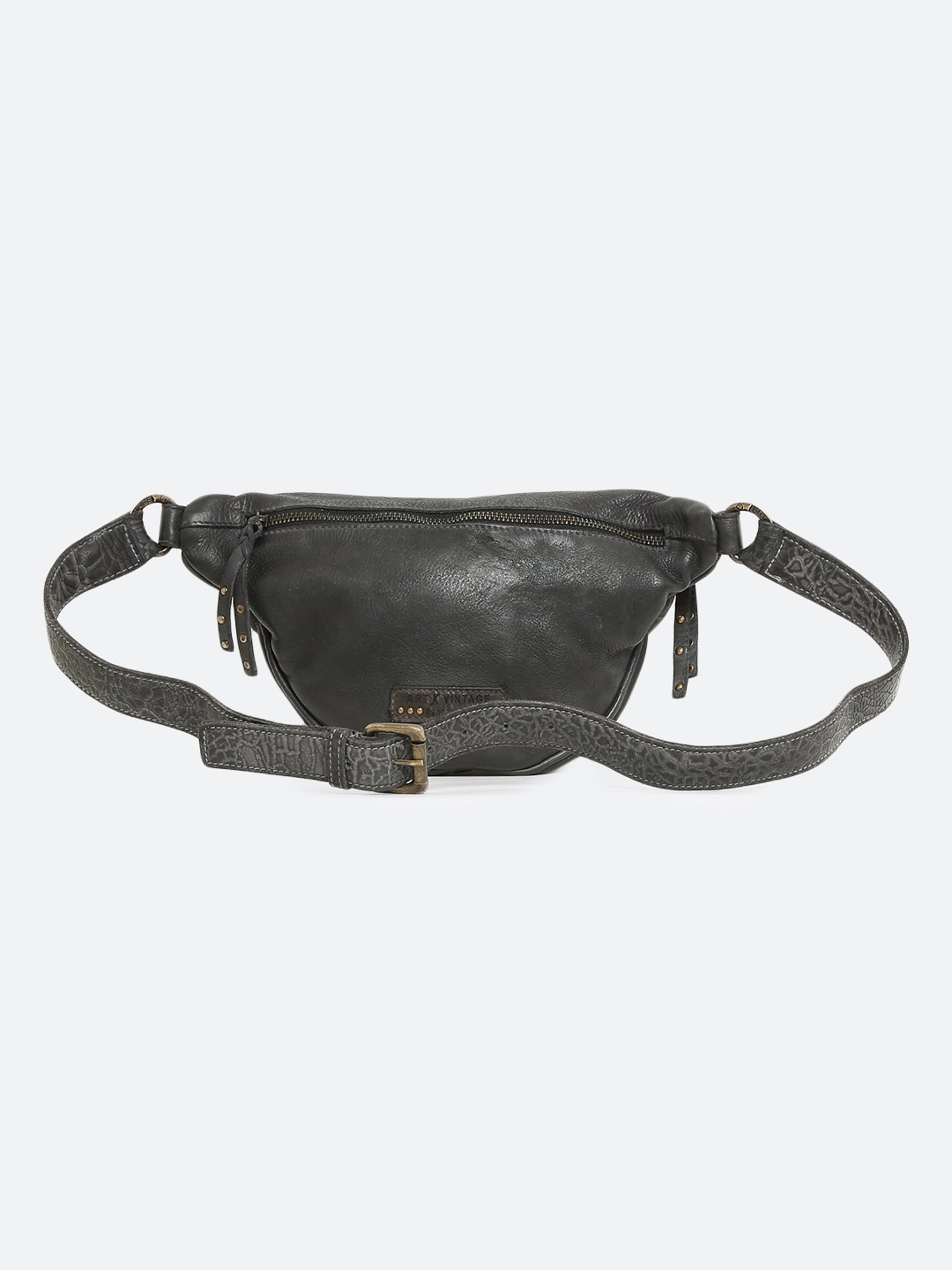 Art N Vintage Biker Black Leather Printed  Waist Pouch