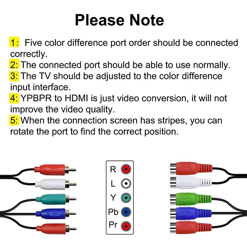 to HDMI Converter YPbPr to HDMI Converter Support 480i 720P 1080P for HD TV DVD Player Bluray Player Wii PS2PS3 Xbox 360 Original Xboxand More 5RCA to HDMI Converter