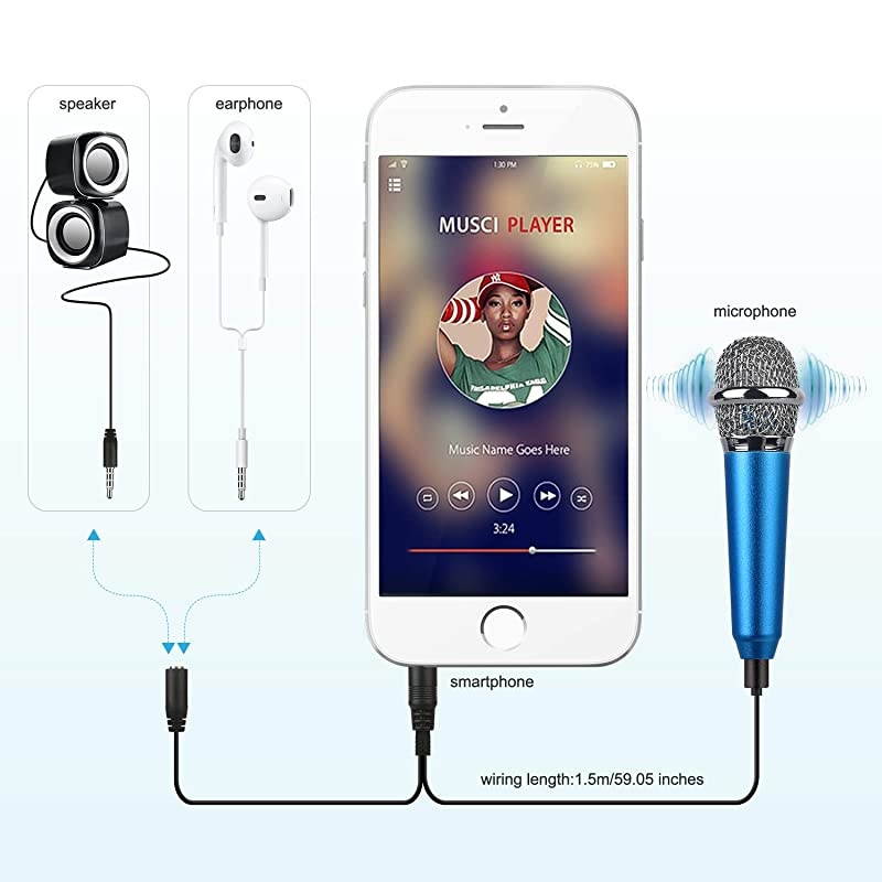 Mini Portable Vocal/Instrument Microphone for Mobile Phone Laptop Notebook Apple iPhone Sumsung Android with Holder Clip - Blue