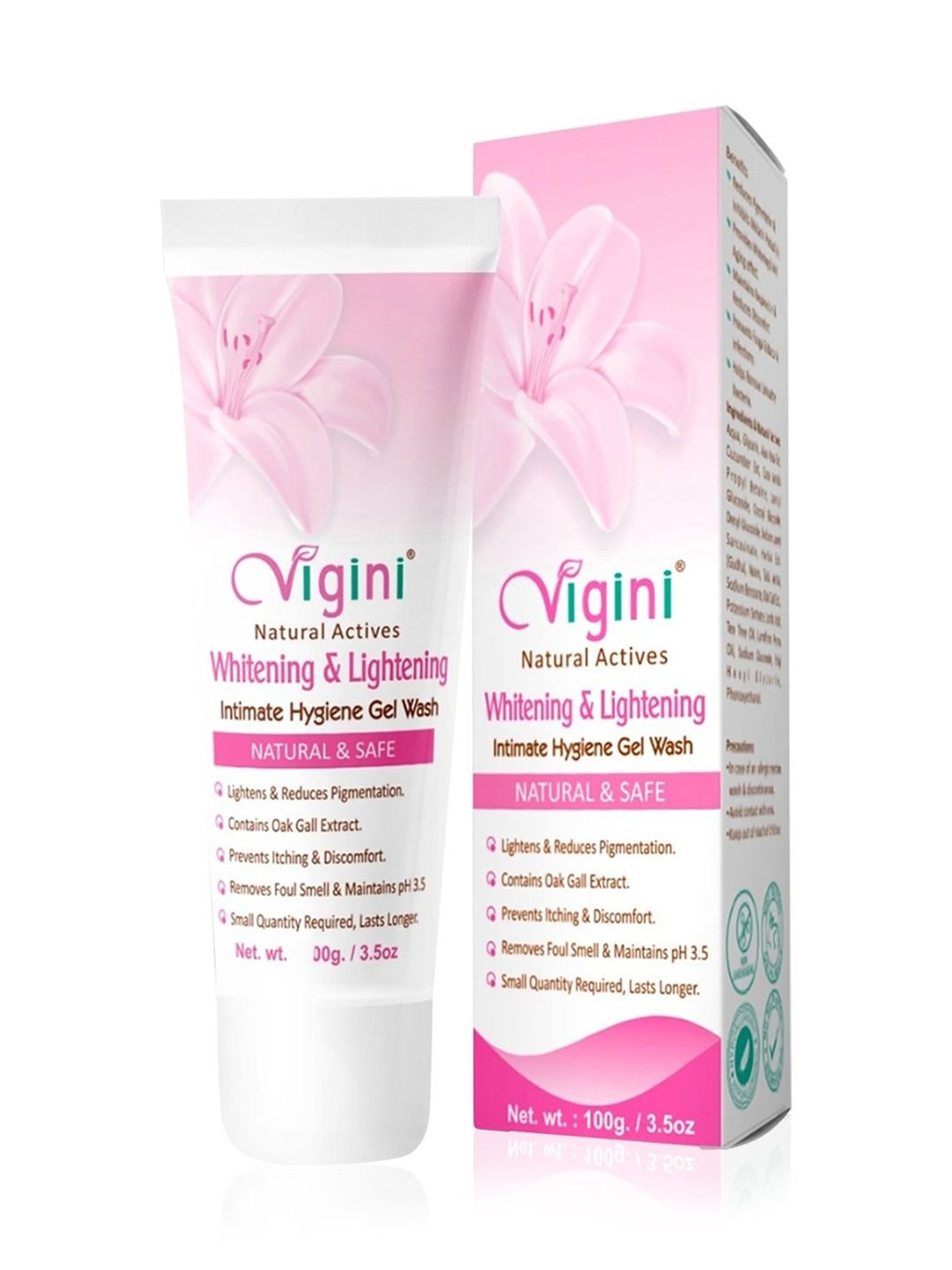Vigini 100% Natural Actives Whitening & Lightening Intimate Feminine Hygiene Gel Wash - 100 gm