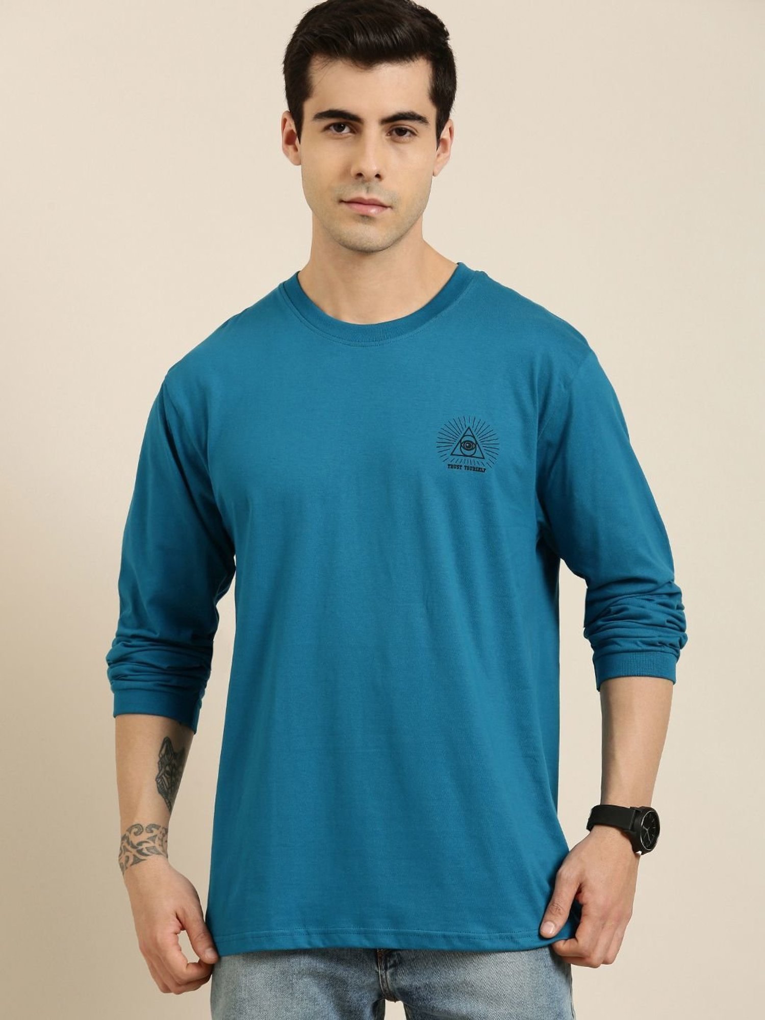 Difference of Opinion Blue Cotton Loose Fit Printed T-Shirt