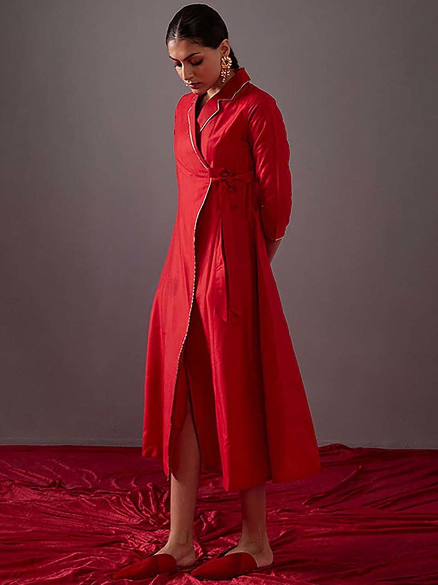Abhishti Red Cotton A-Line Wrap Dress