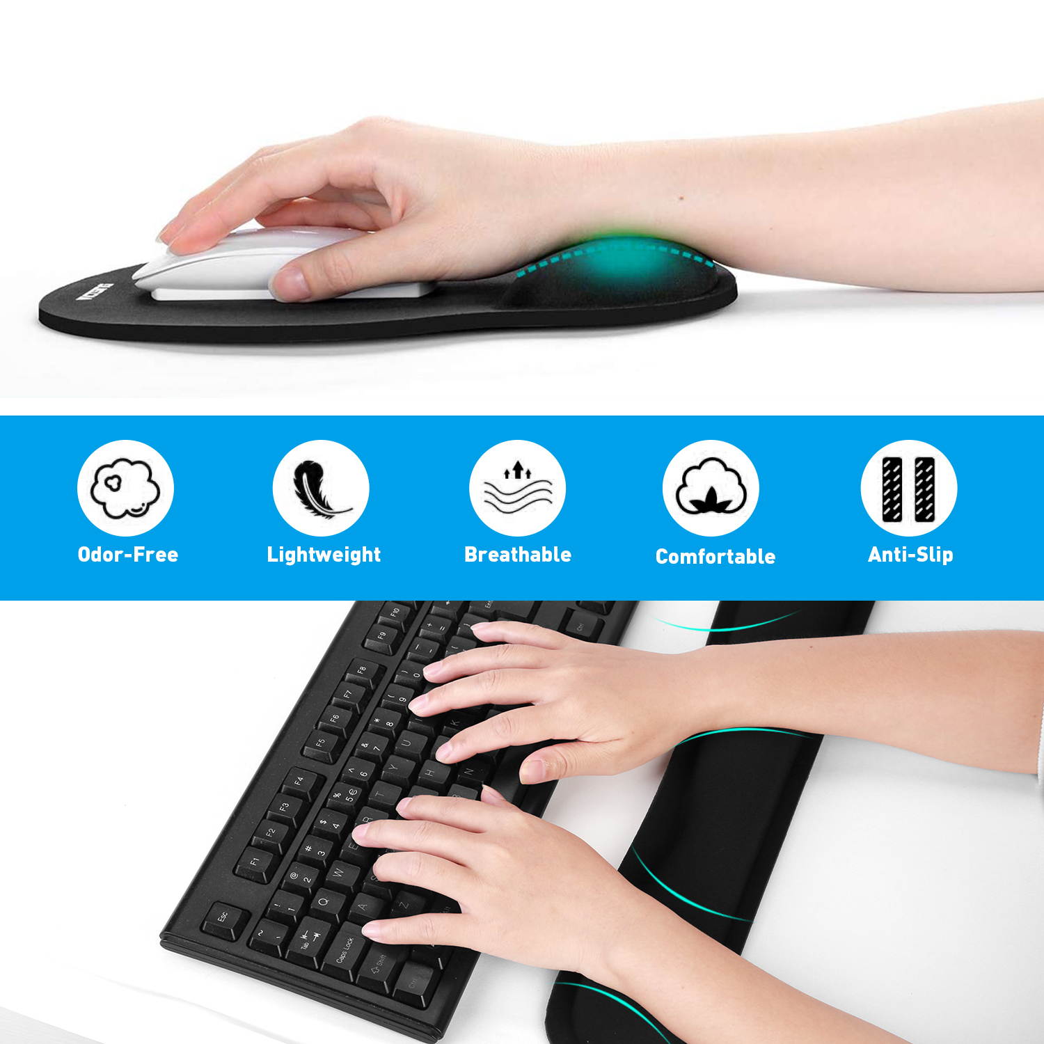 Superfine Fibre Soft Smooth Gel Ergonomic Mouse Pad Wrist Support and Keyboard Wrist Rest for Computer, Laptop, Mac, Gaming and Office,Black