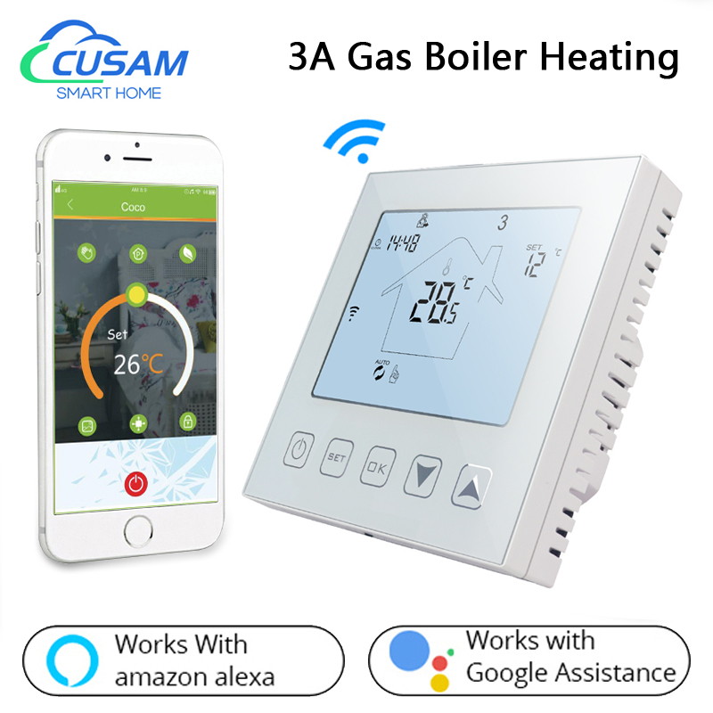 CUSAM WiFi Smart Thermostat Automatic Temperature Controller for 3A Gas Boiler Heating System Tuya App Control Works with Alexa Google Home