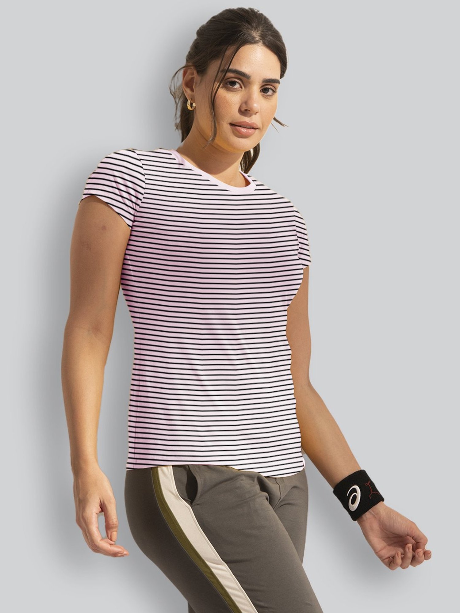Lyra Pink Cotton Striped T-Shirt