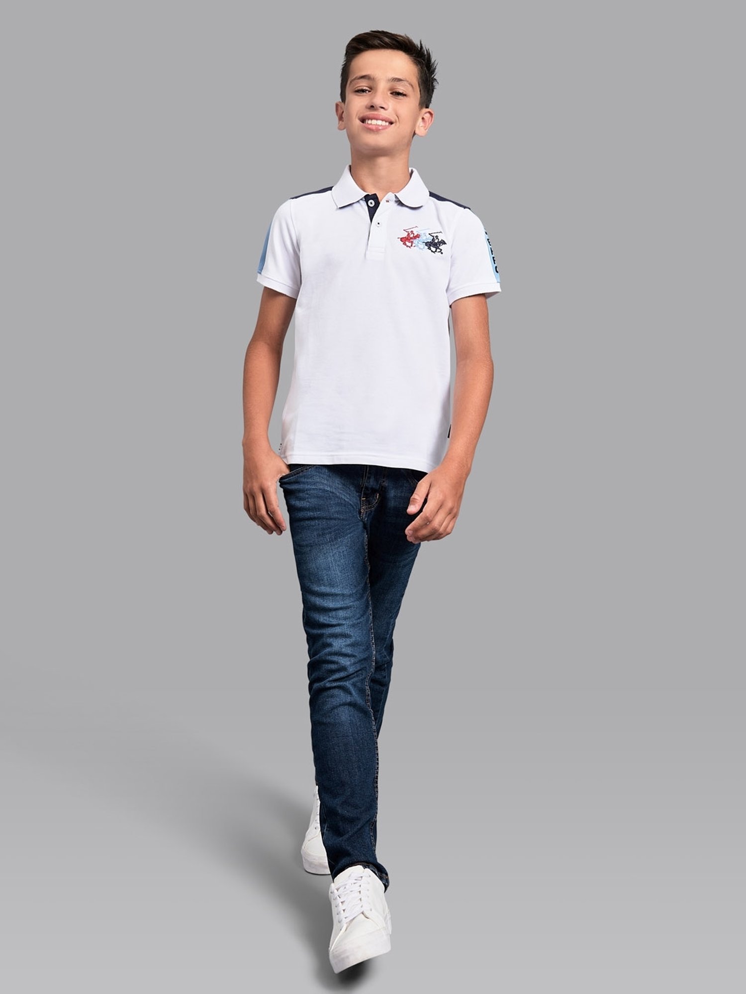 Beverly Hills Polo Club Kids White Cotton Regular Fit Polo T-Shirt