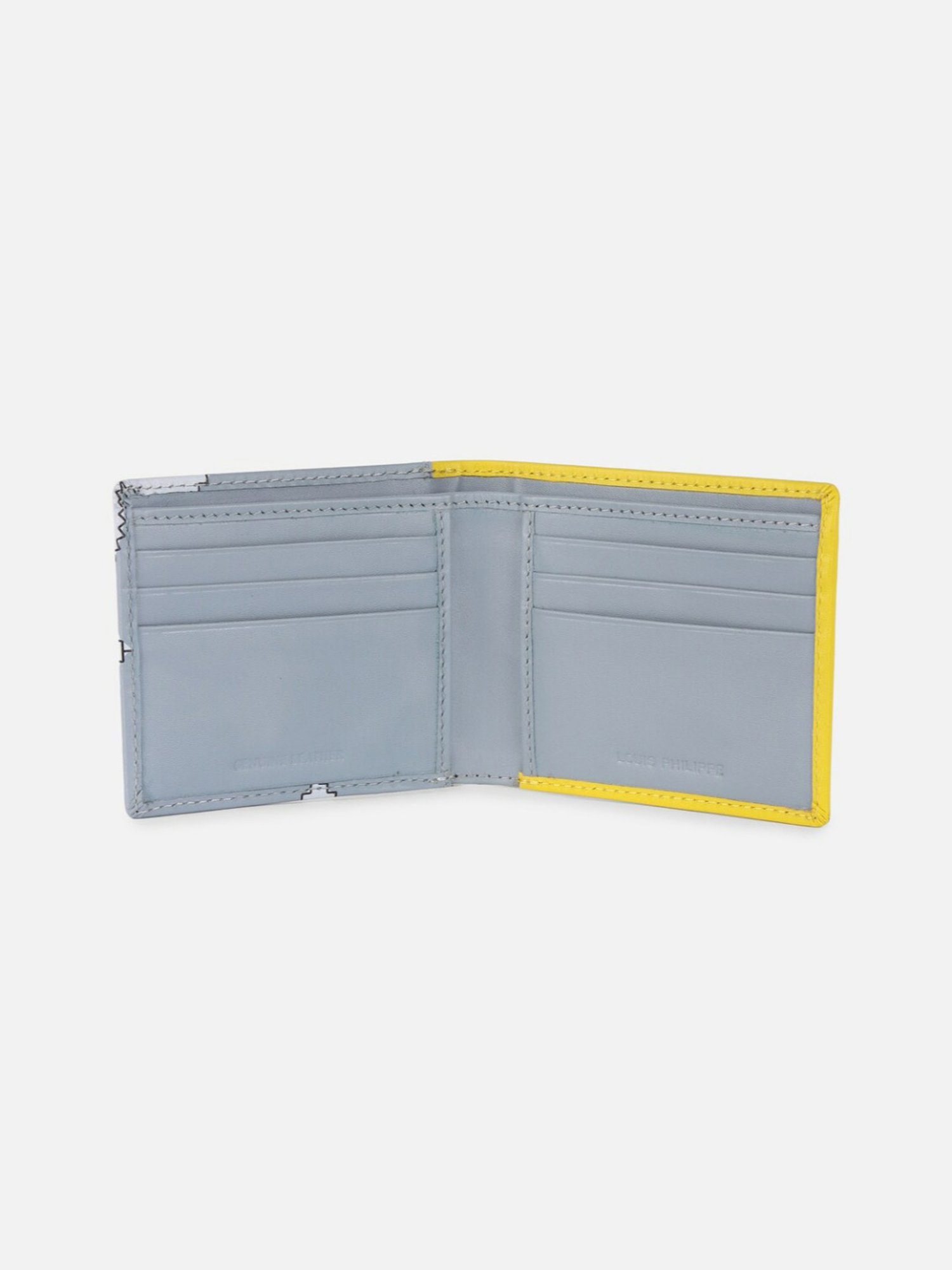 Louis Philippe Grey Printed Leather Bi-Fold Wallet for Men