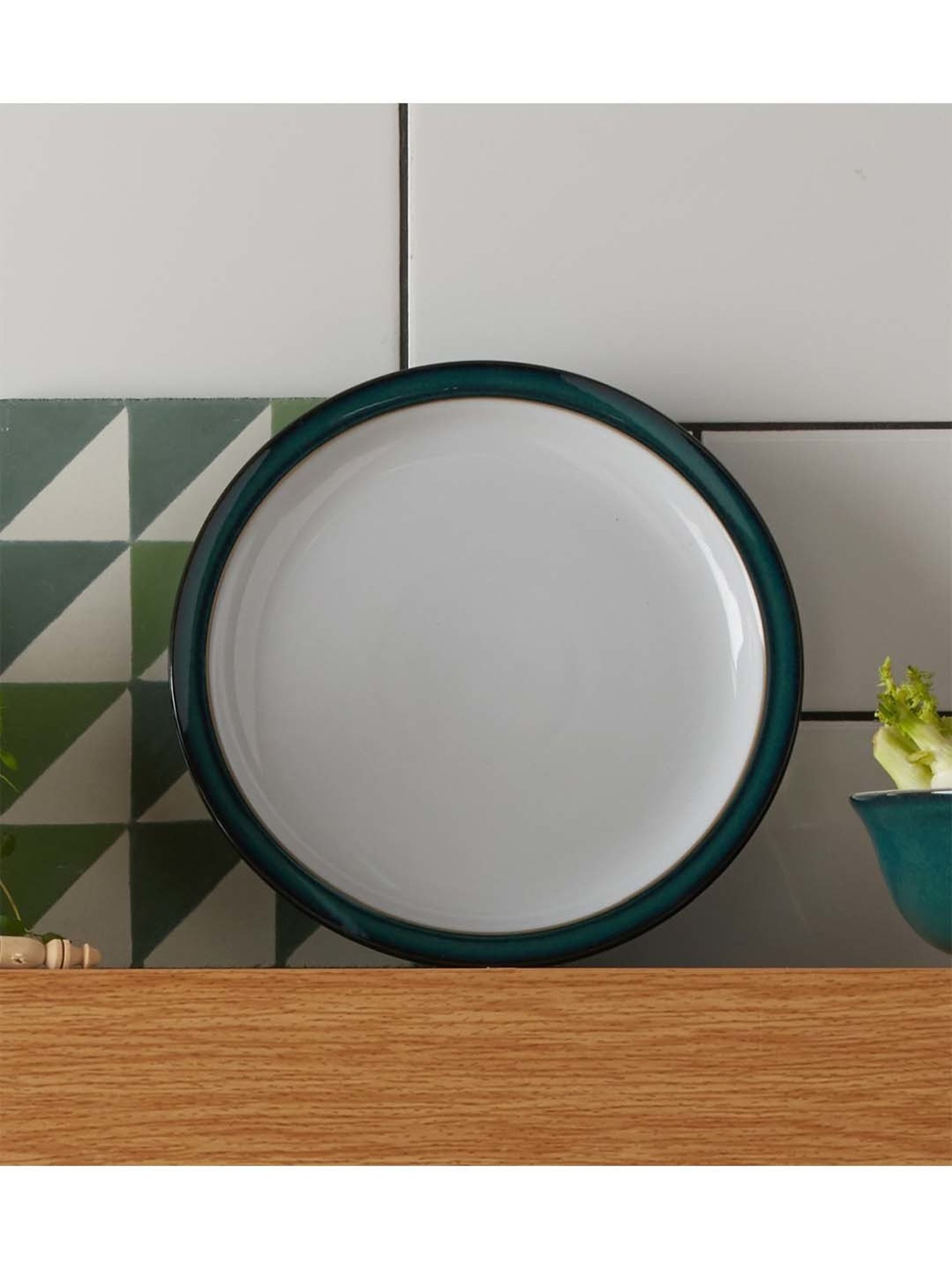 DENBY Greenwich White & Teal Blue Stoneware 17.5 cm Small Plate - Set of 1