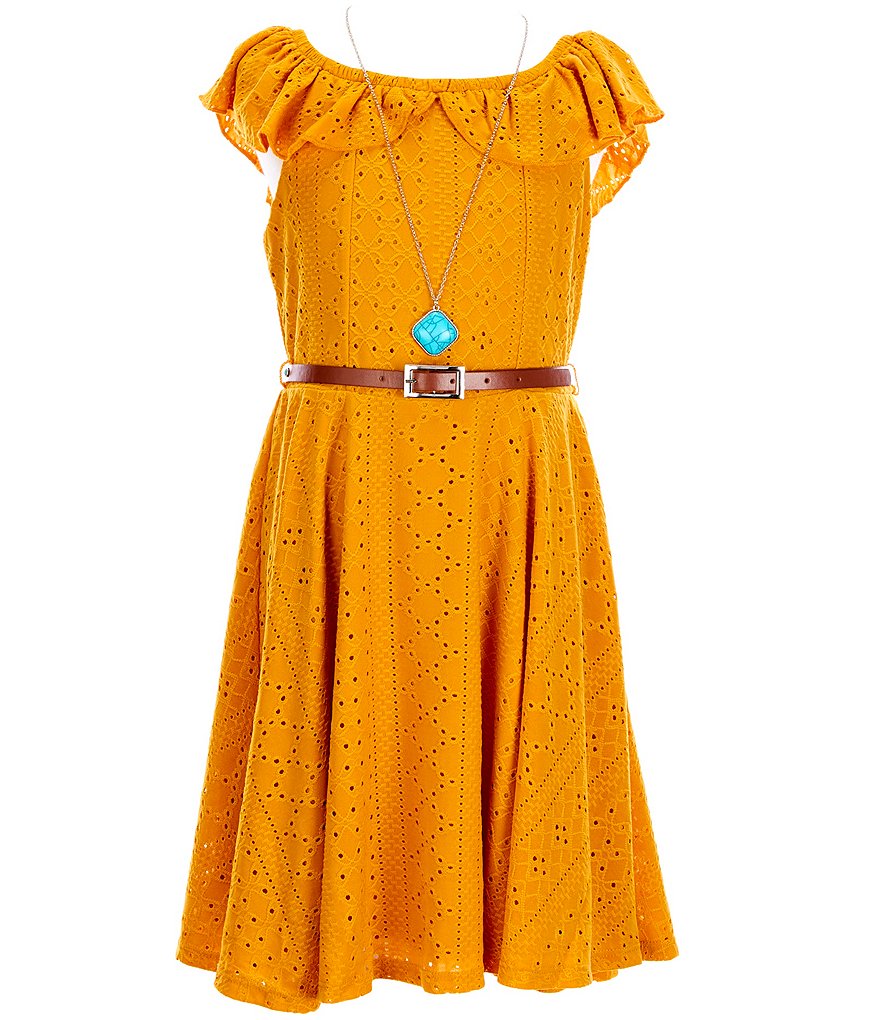 Ally B Big Girls 7-16 Eyelet Fit-And-Flare Belted Dress