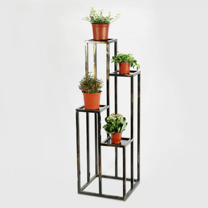 4 Tier Square Iron Plant Stand Black/Gold - Ore International