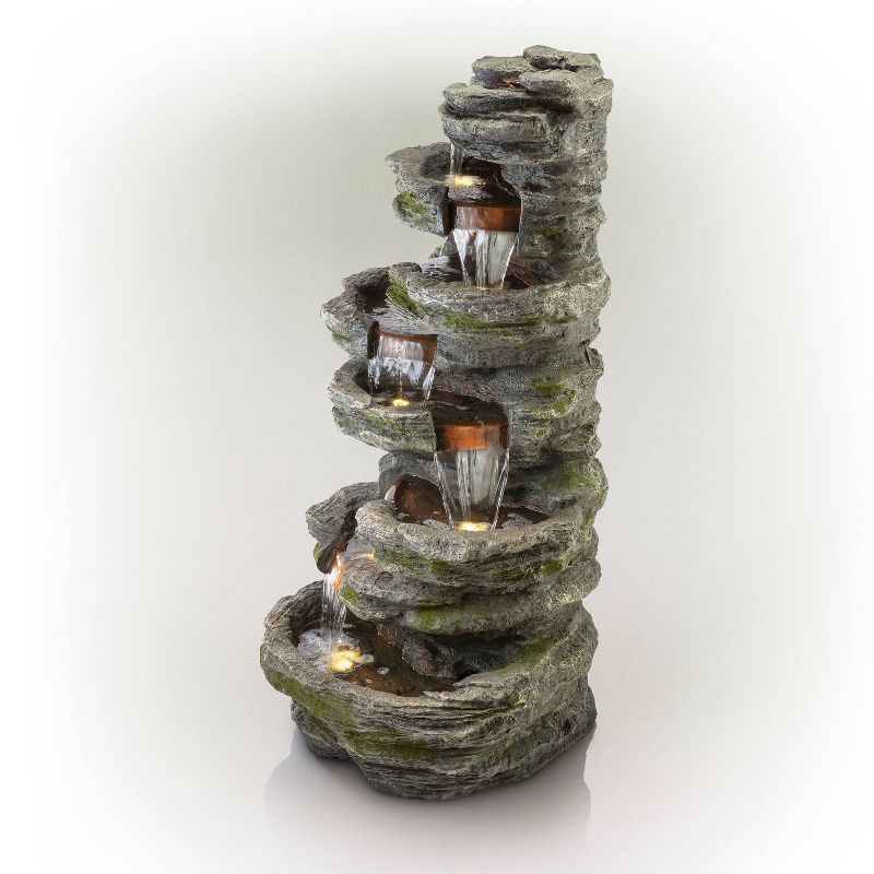 Alpine 58" Multiple Tiered LED Fountain Gray