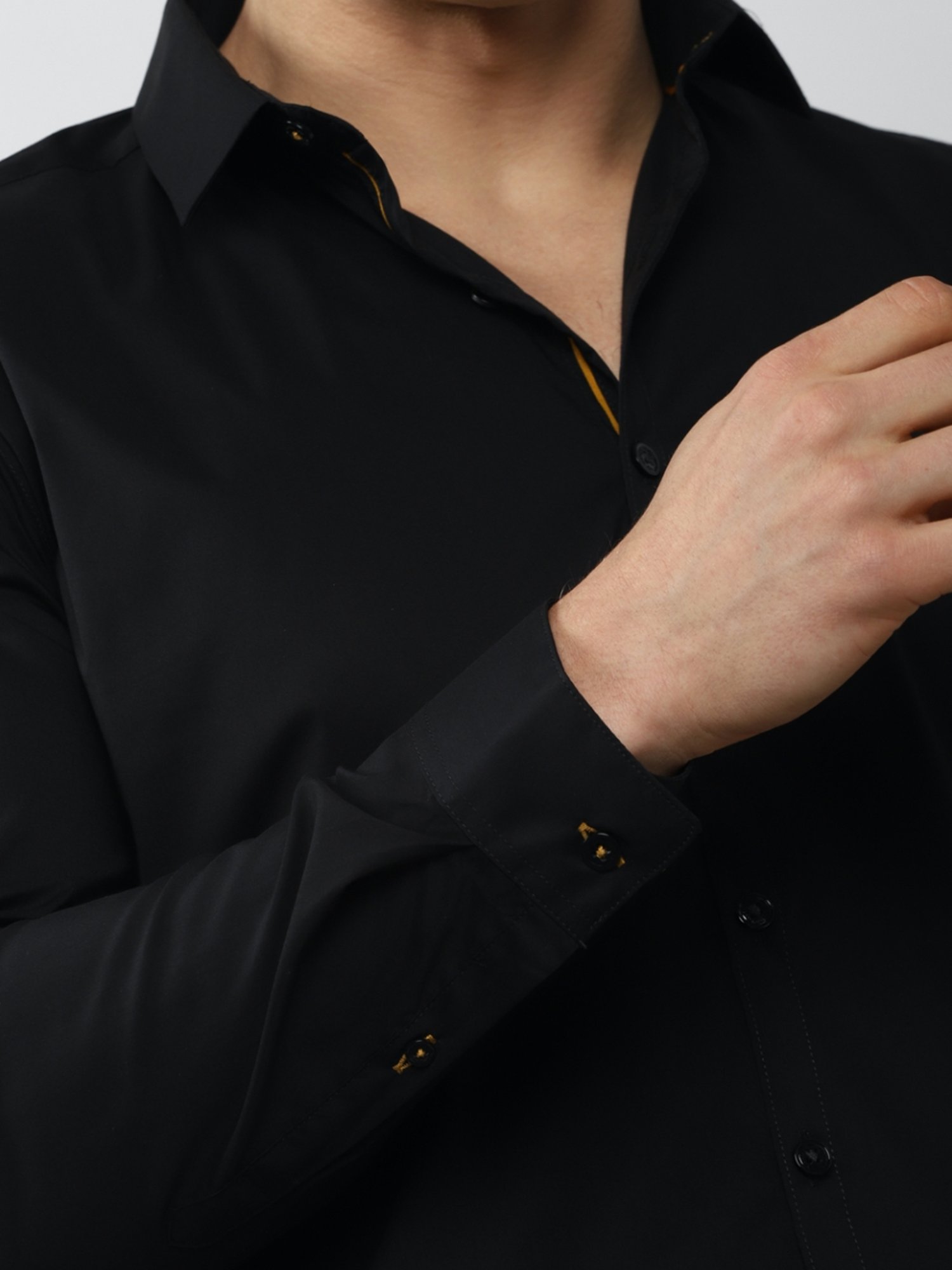 V Dot Black Skinny Fit Shirt