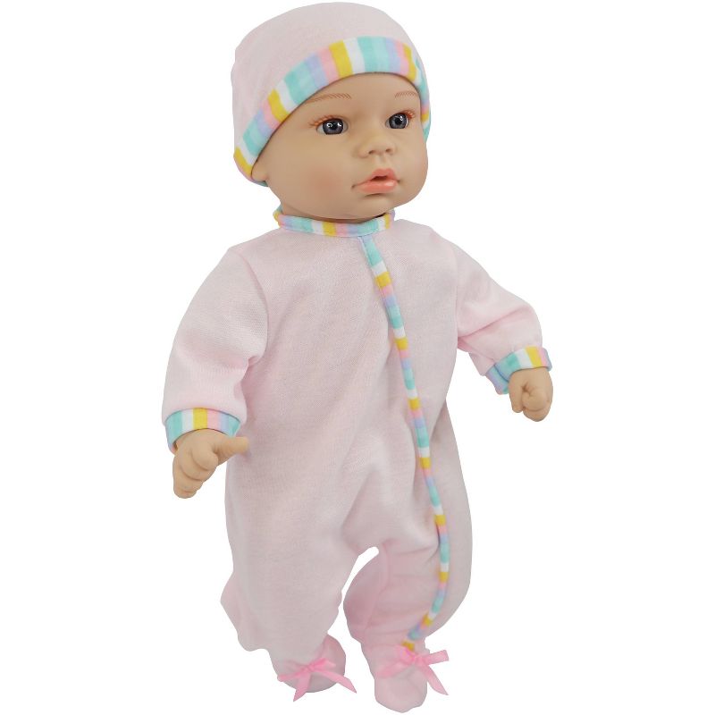 14" Sweet and Happy Baby - Pink with Stripes Pajamas