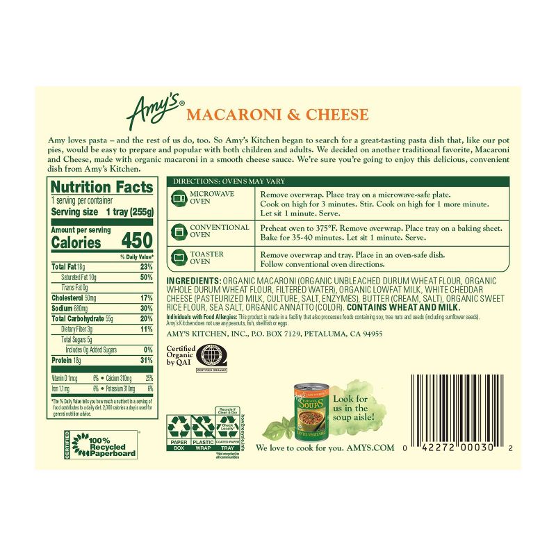 Amy's Organic Frozen Macaroni & Cheese - 9oz