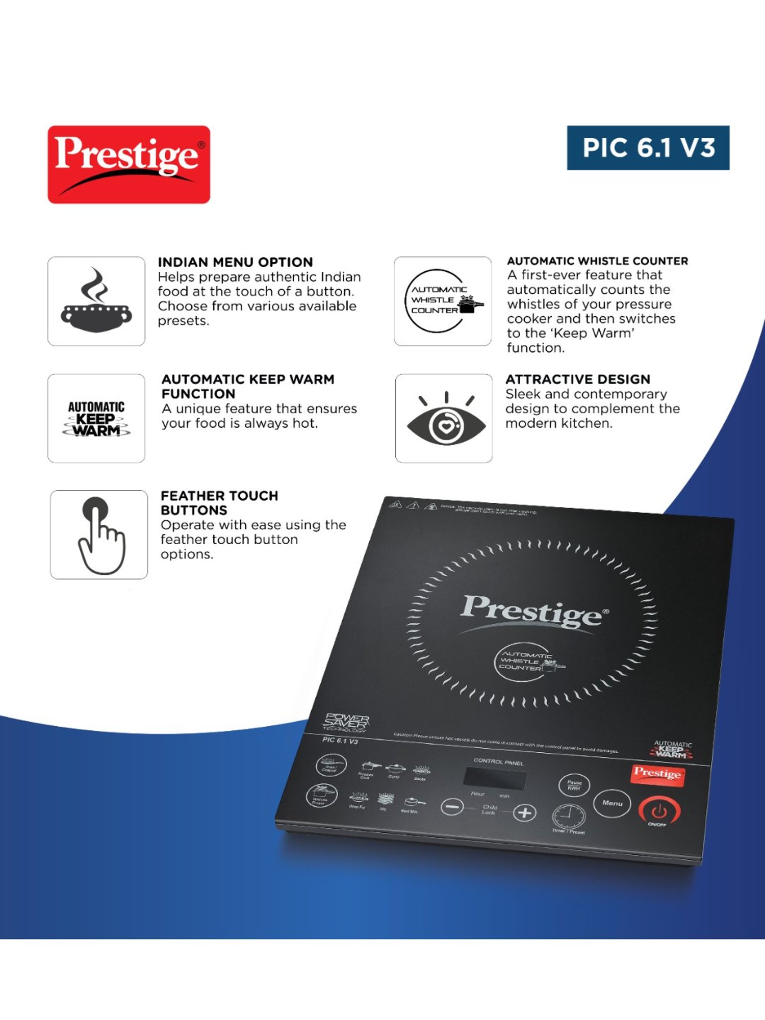 Prestige PIC 16.0 Plus 1900W Induction Cooktop (Black)