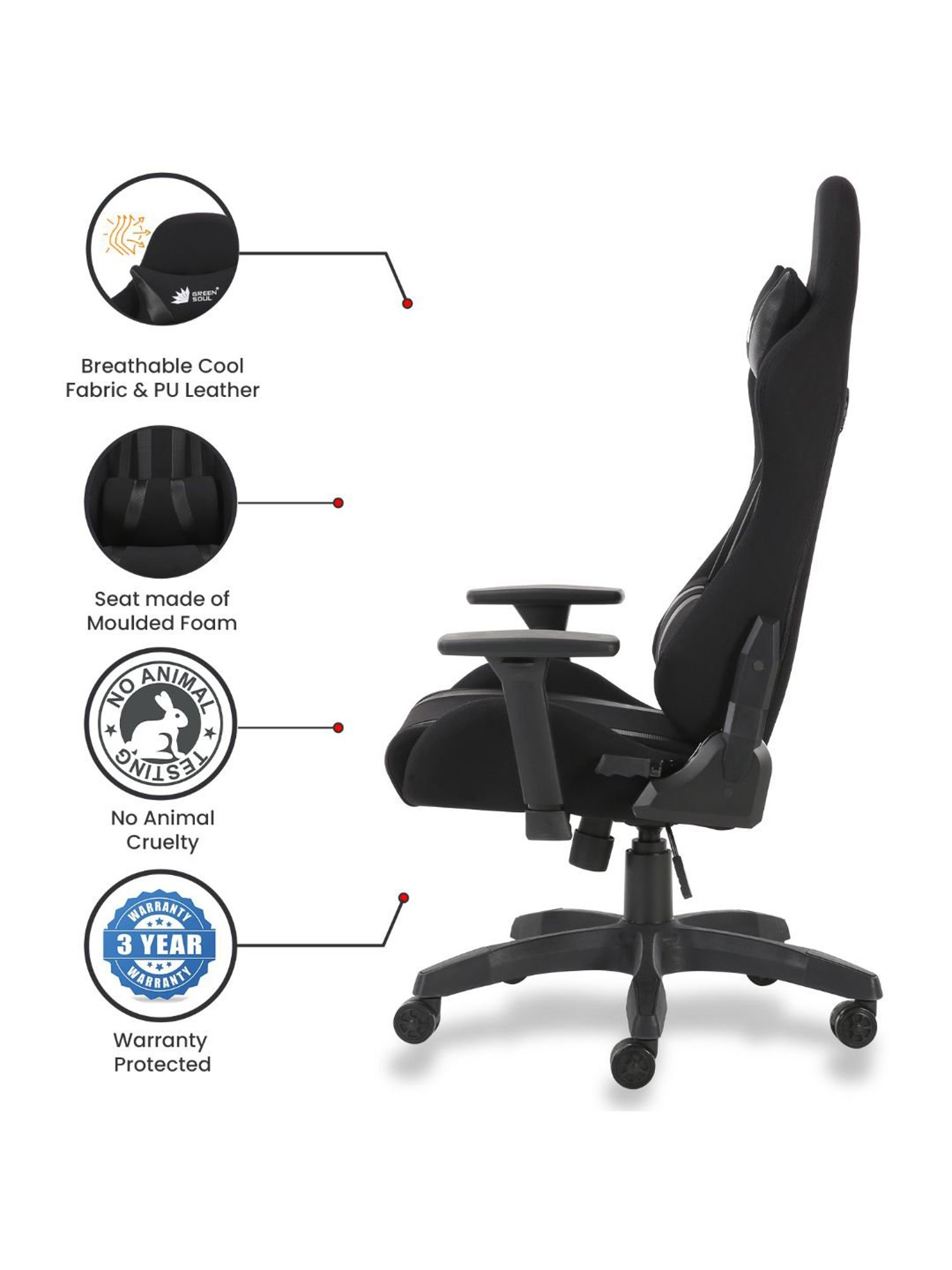 Green Soul Beast Black PU Leather Gaming Chair